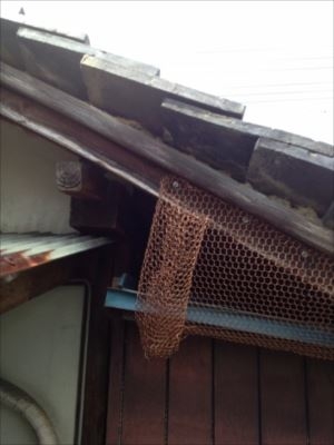 大屋根 下屋 間 網取付