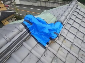 ブルーシート 棟瓦崩壊