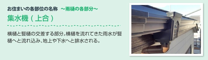 雨樋の各部分 集水機(上合):横樋と堅樋の交差する部分