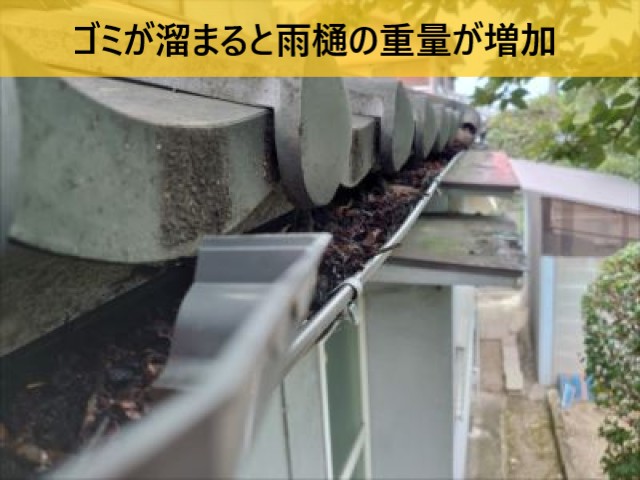 ゴミが溜まると雨樋の重量増加