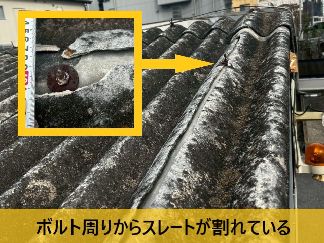 ボルト周りからスレートが破損