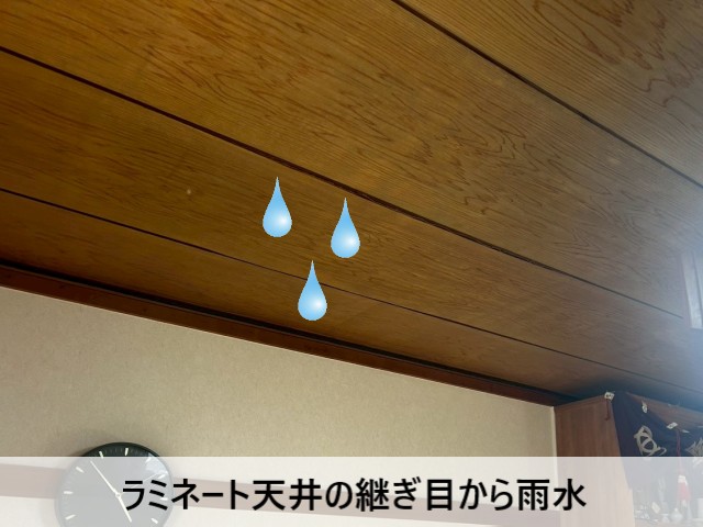 ラミネート天井の継ぎ目から雨水