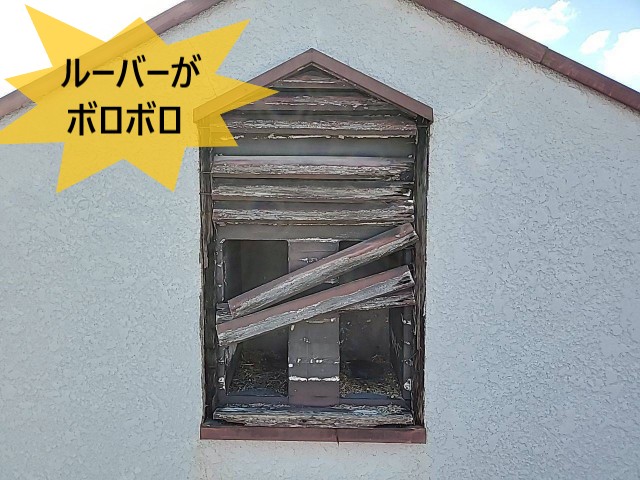 【堺市南区】妻換気の木製ルーバーが経年劣化で落下！｜換気口破損の危険と補修のご提案