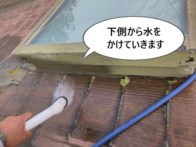 下側から水をかける