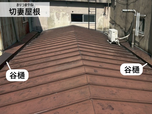 両側に谷樋がある切妻屋根