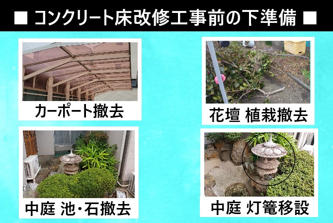 堺市南区｜ひび割れたコンクリート床きれいにするための準備作業