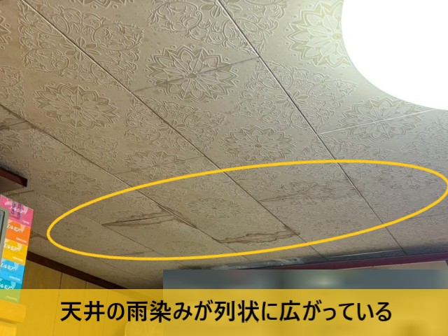天井の雨染みが列状に広がっている