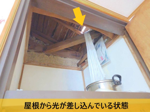 屋根から光が差し込んでいる状態