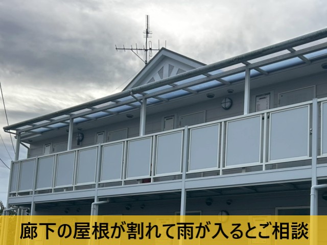 廊下の屋根が割れて雨が入るとご相談