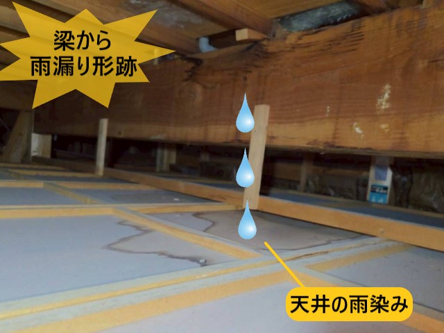 梁から雨漏り形跡
