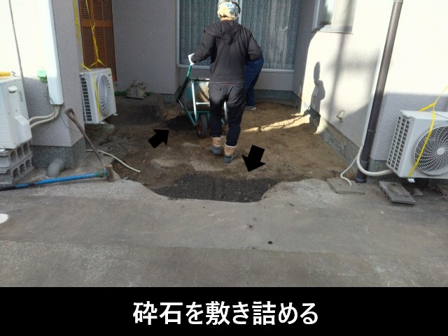 砕石を敷き詰める