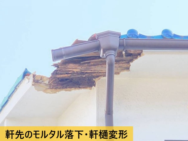 堺市南区｜瓦と軒先モルタルが落下｜ケラバ周辺の腐食を確認