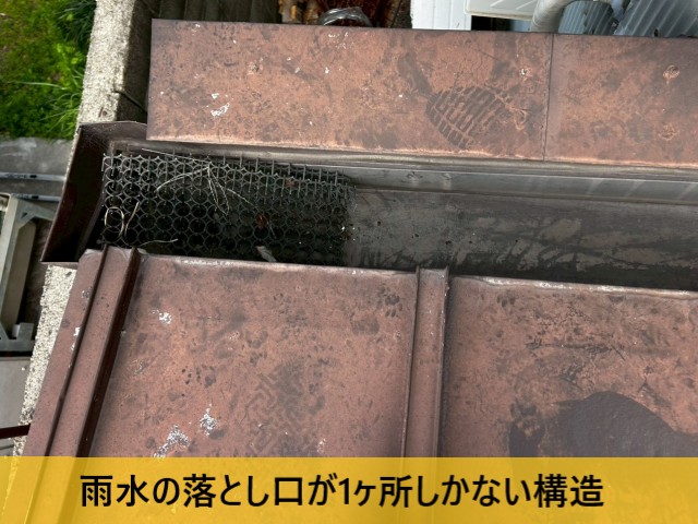 雨水の落とし口が1ヶ所しかない構造