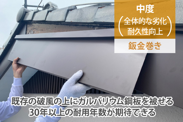 既存の破風の上にガルバリウム鋼板を被せる30年以上の耐用年数が期待できる