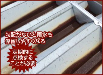 勾配がないと雨水も停留しやすくなるため、定期的に点検することが必要